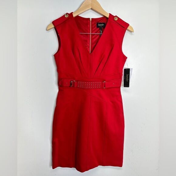 Laundry Red Pieced V-neck Mini Sleeveless Cocktail Dress Size 4 - Picture 2 of 12